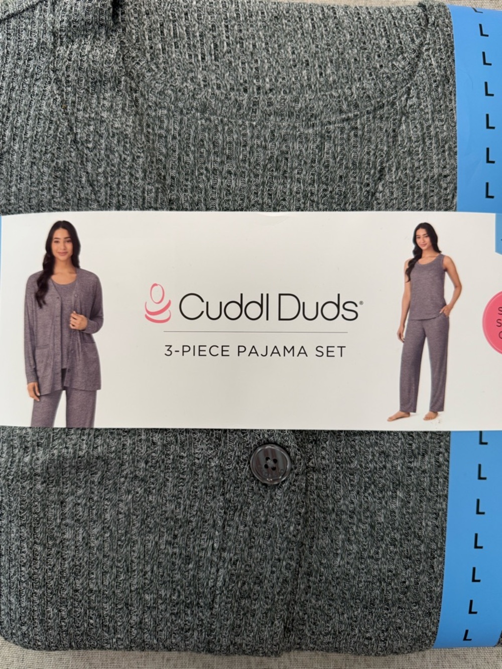 Cuddl Duds Heather Gray 3-Piece Lounge Pajama Set - Picture 2 of 3